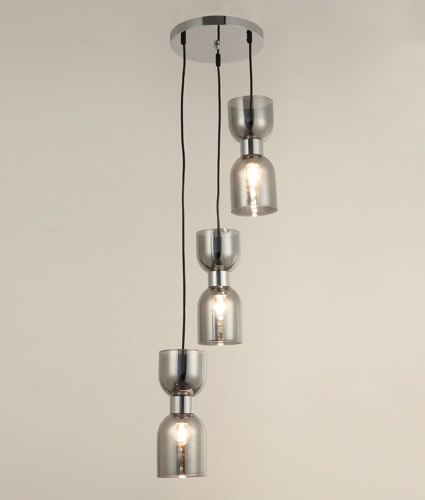 CLESSIDRA:  Interior Mirror Finished Smokey Black / Opal Glass Ellipse Multiple Round Base Pendant Lights