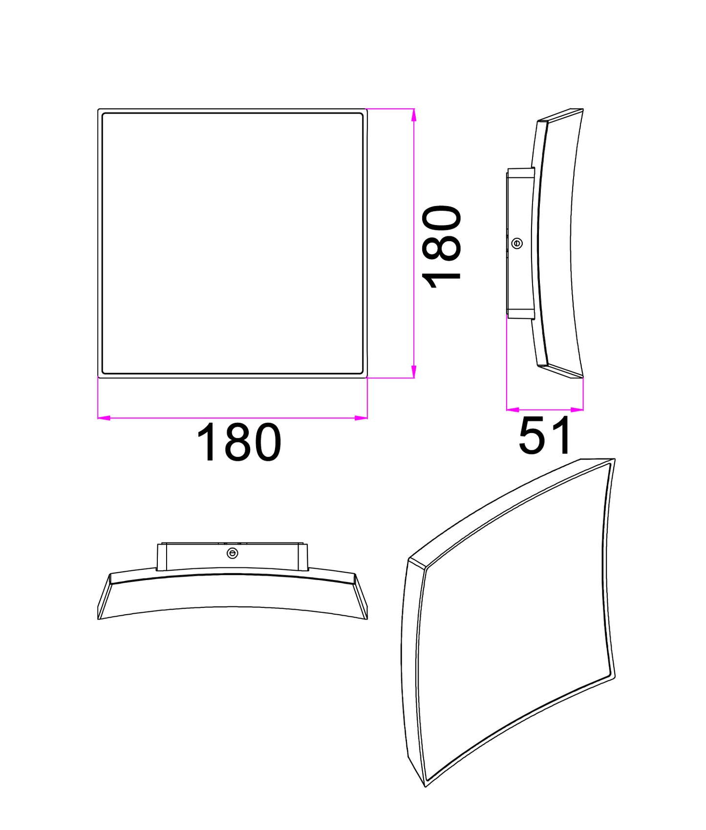 CRISTAL: LED Tri-CCT Exterior Curved Square Wall Lights IP65