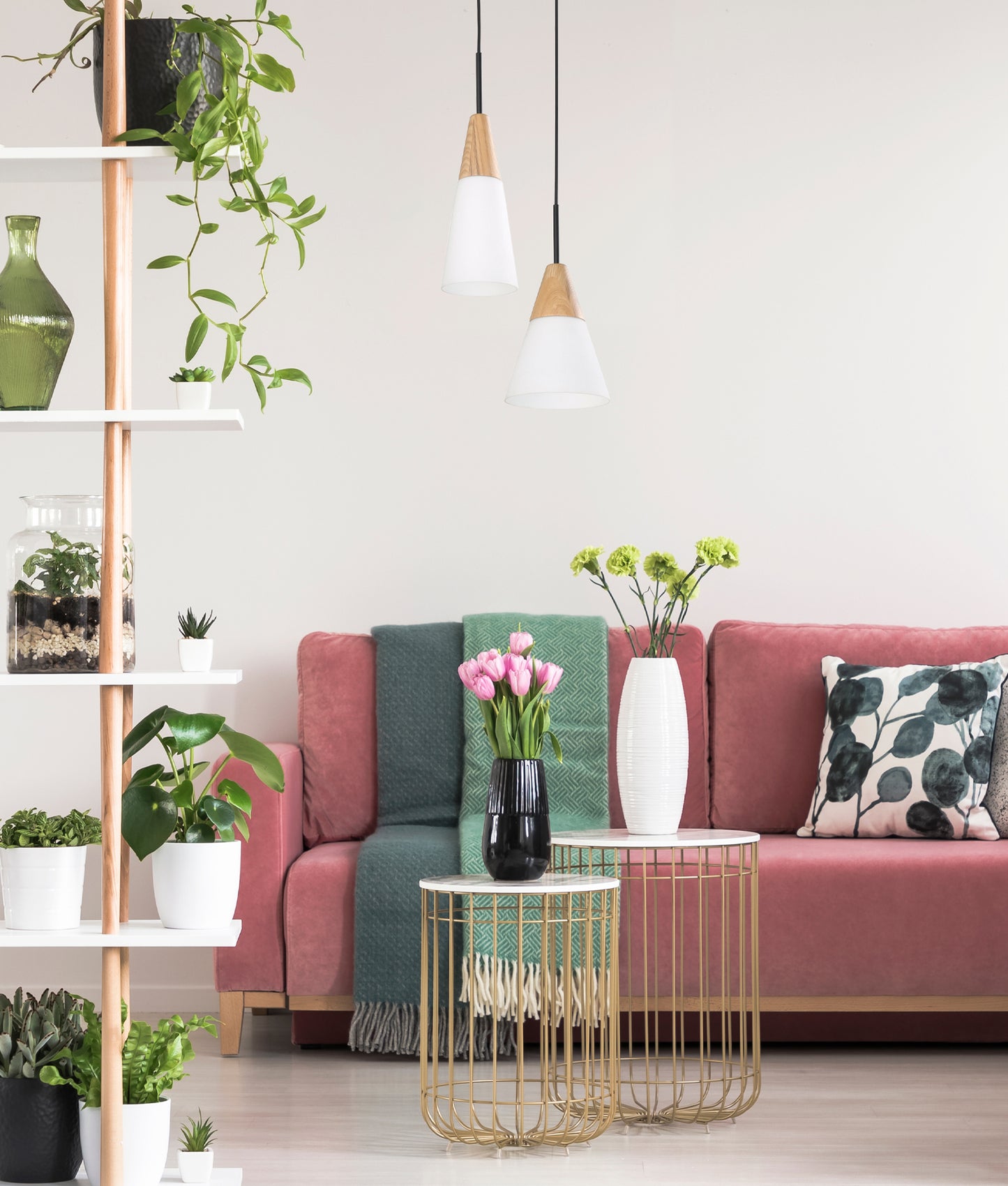 FINN: Scandinavian Blonde Wood & Opal Glass Medium Cone Pendant Light