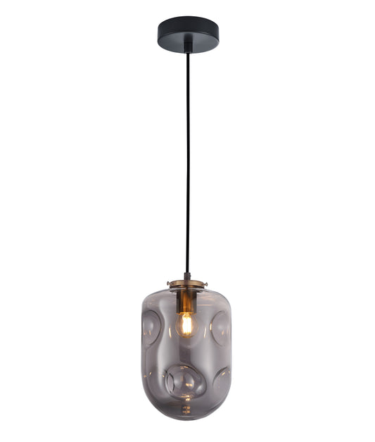 FOSSETTE: Interior Dimpled Smoked Mirror Effect Oblong Glass Pendant Light