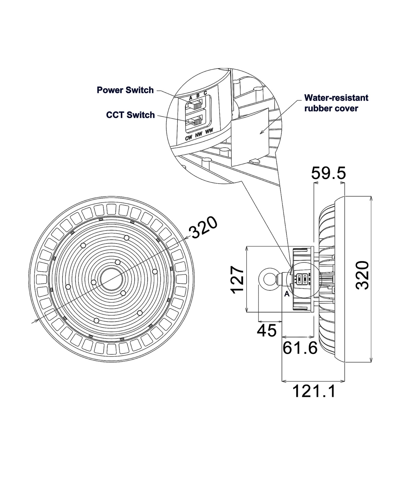 HIBTRI: LED Power Switchable Tri-CCT High Bay IP65