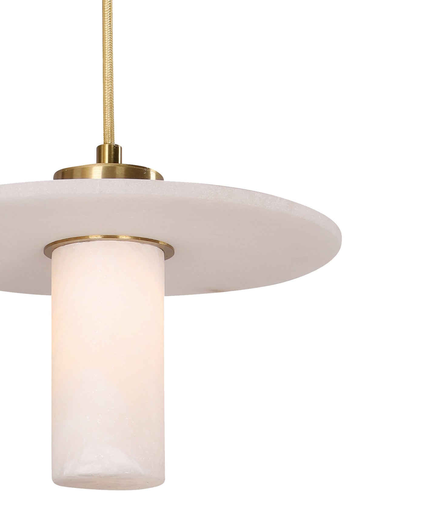 LUCERNA: Interior Cylinder Round Hat Marble Shade Brass Highlight Pendant Light
