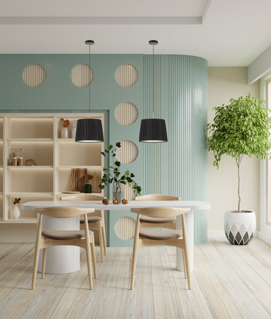 PREGA: Interior Slanted Pleated Fabric Shade Pendant Lights