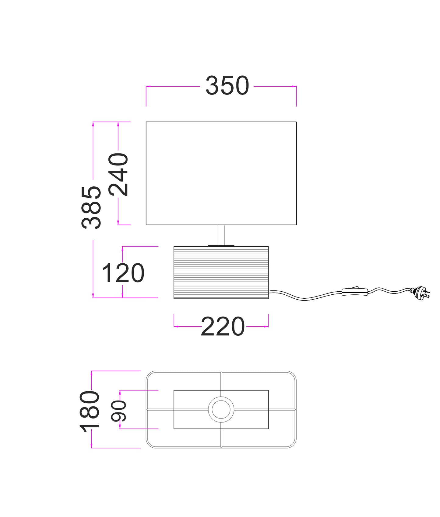 SAGITTA: Rectangular Beige Travertine Base Rectangular Fabric Cream Shade Table Lamp