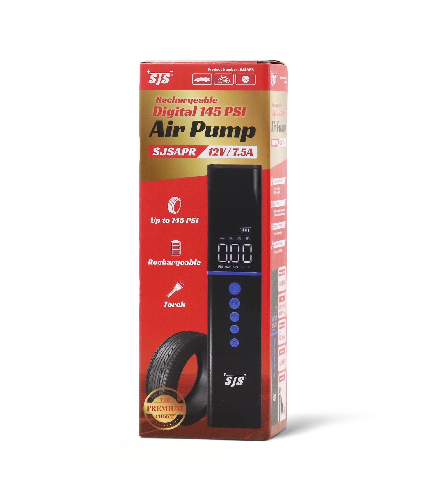 SJSAPR: Rechargeable Digital 145 PSI Air Pump