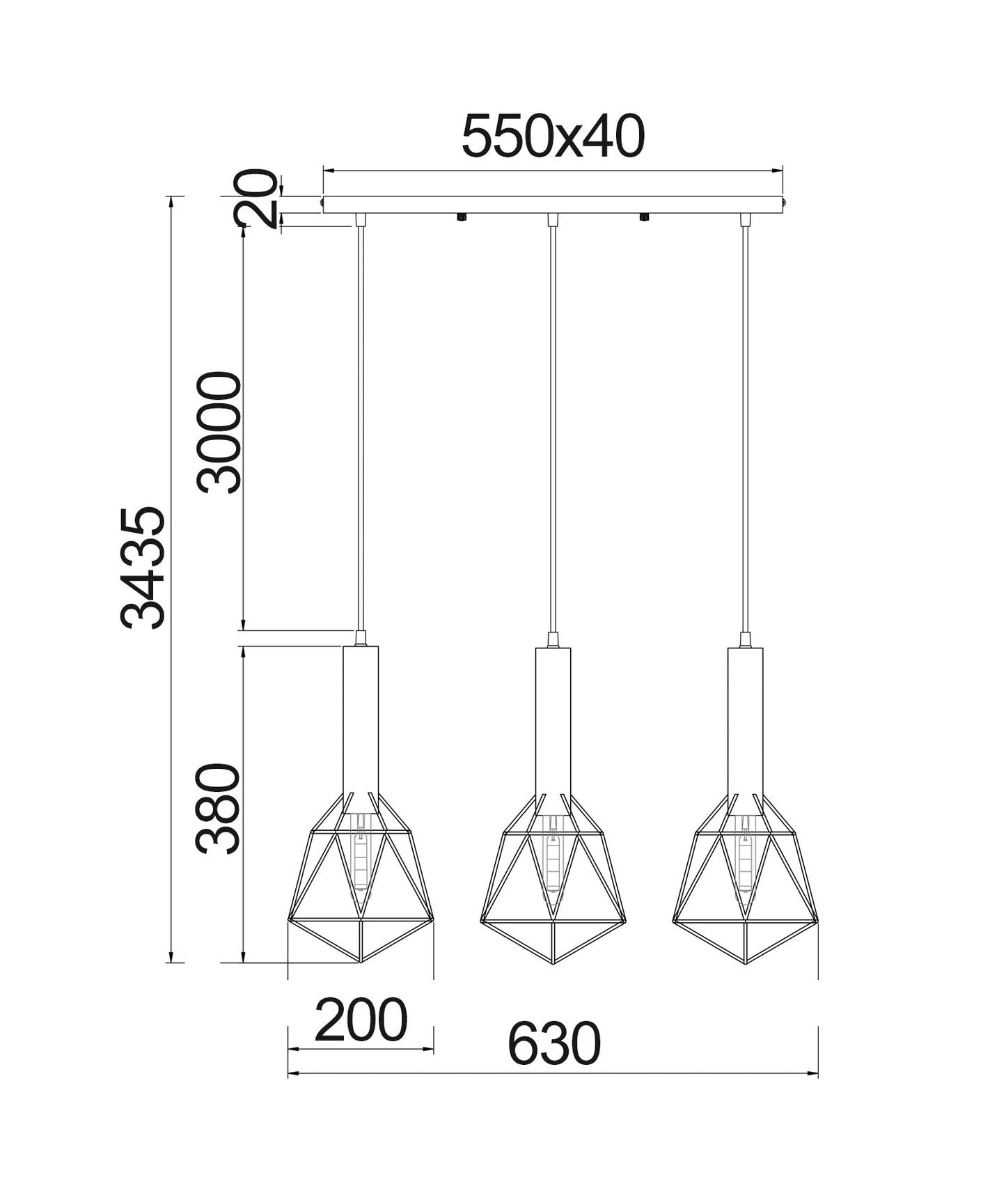 BLACKBAND & WHITEBAND Pendant Light 3x Bird Cage With Bar Base