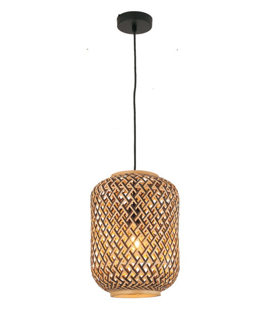 CESTA: Bohemian Interior Cylinder Brown/Natural Bamboo Cage Pendant Light