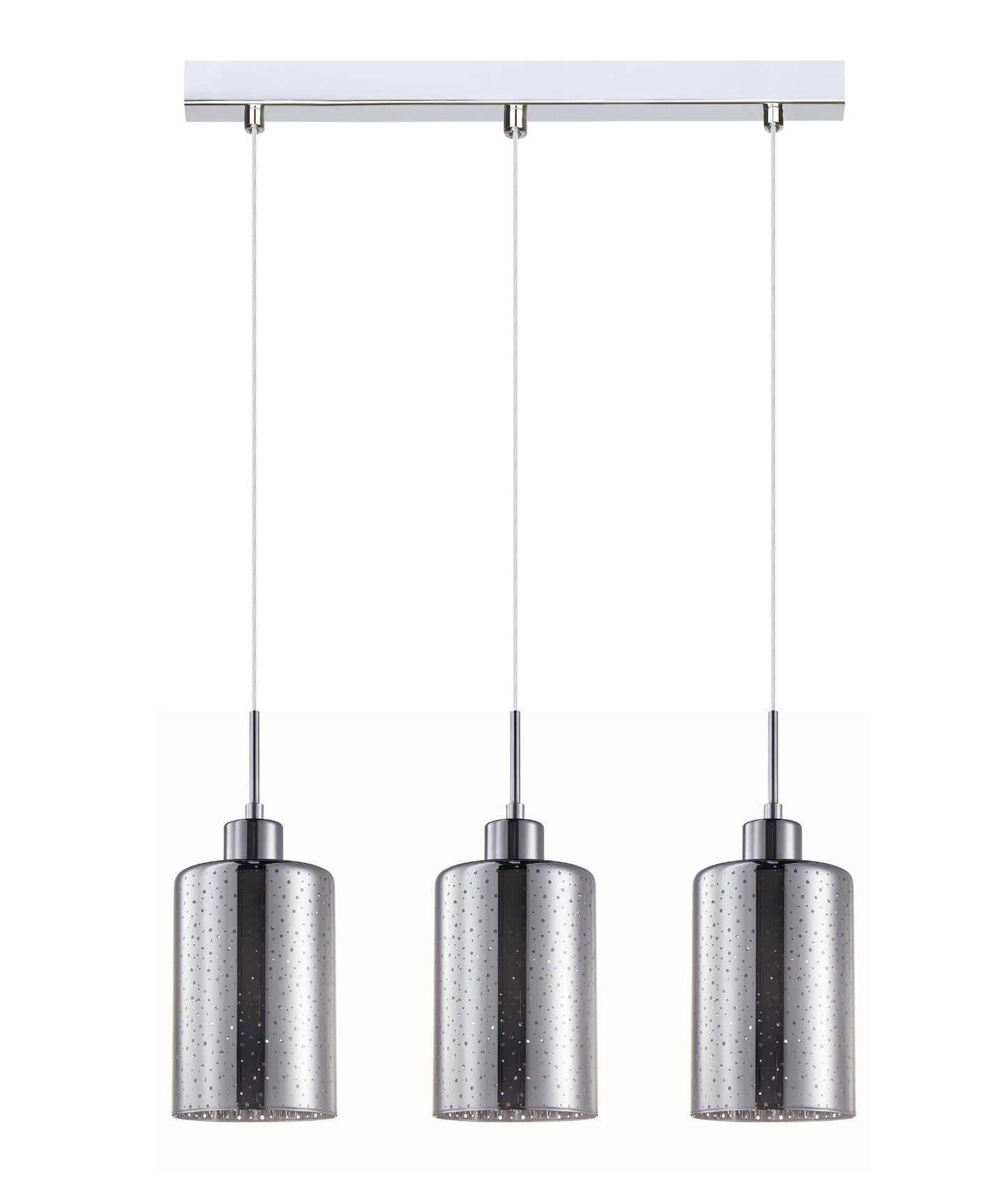 ESPEJO3: Interior Iron & Chrome Oblong Glass with Dotted Effect Pendant Lights