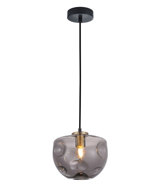 FOSSETTE: Interior Dimpled Smoked Mirror Effect Glass Pendant Light
