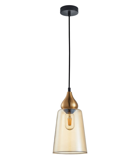 JEREZ: Modern Bronze Amber / Smokey Black Ellipse Glass Flat Top Pendant Lights