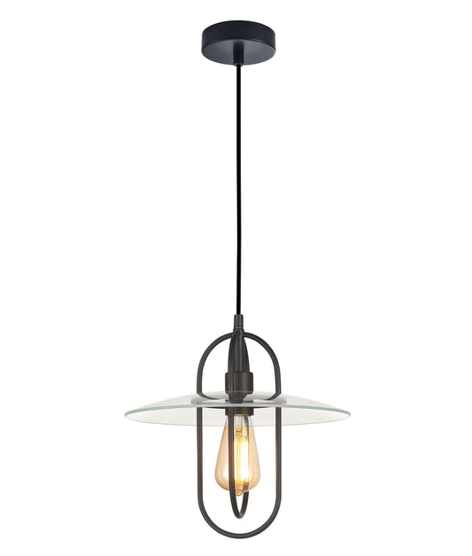PAPILLON: Interior Oblong Iron with Glass Coolie Pendant Lights