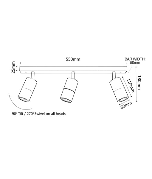 GU10 Exterior Adjustable Head Bar Lights (Titanium) IP44