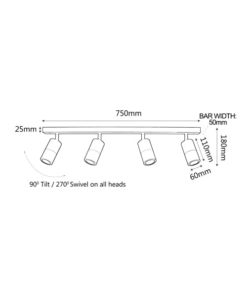 GU10 Exterior Adjustable Head Bar Lights (Titanium) IP44