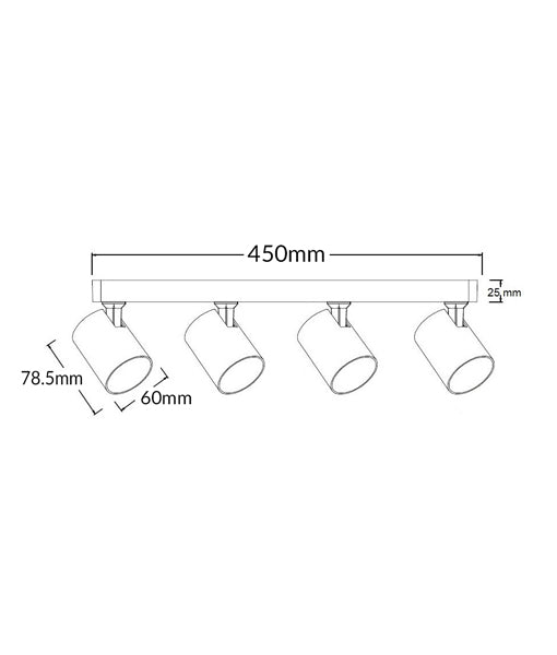 SPOT: Interior GU10 4XLights Adjustable Bar Base Surface Mounted Spot Lights