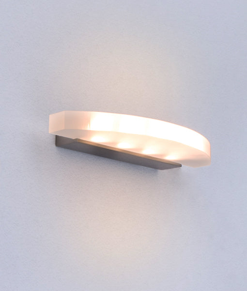 SYDNEY: LED Interior Satin Nickel Curved Frosted Diffuser Wall Light
