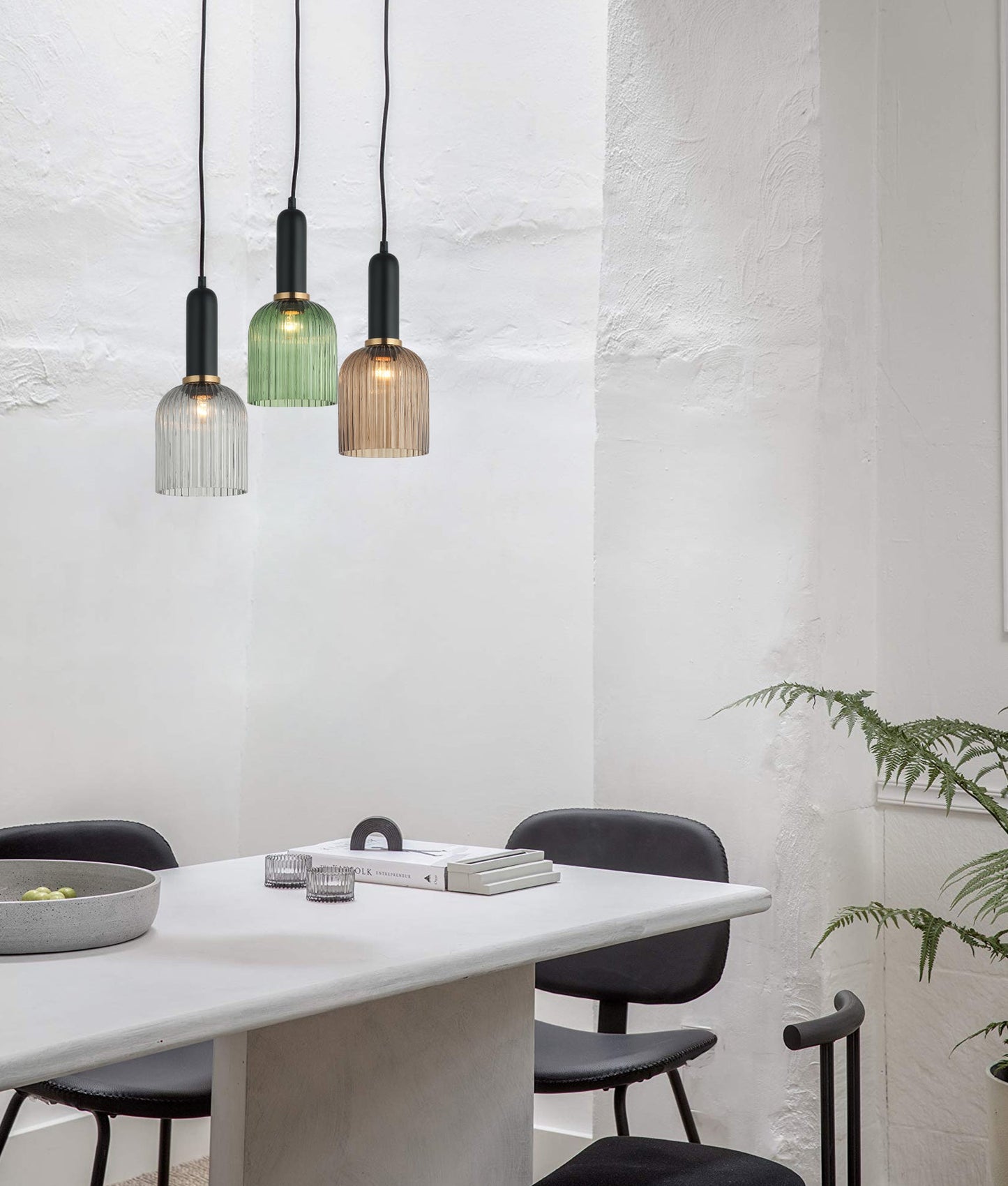 VINTAJ: Retro Interior Ellipse Shape Ribbed Glass Pendant Lights