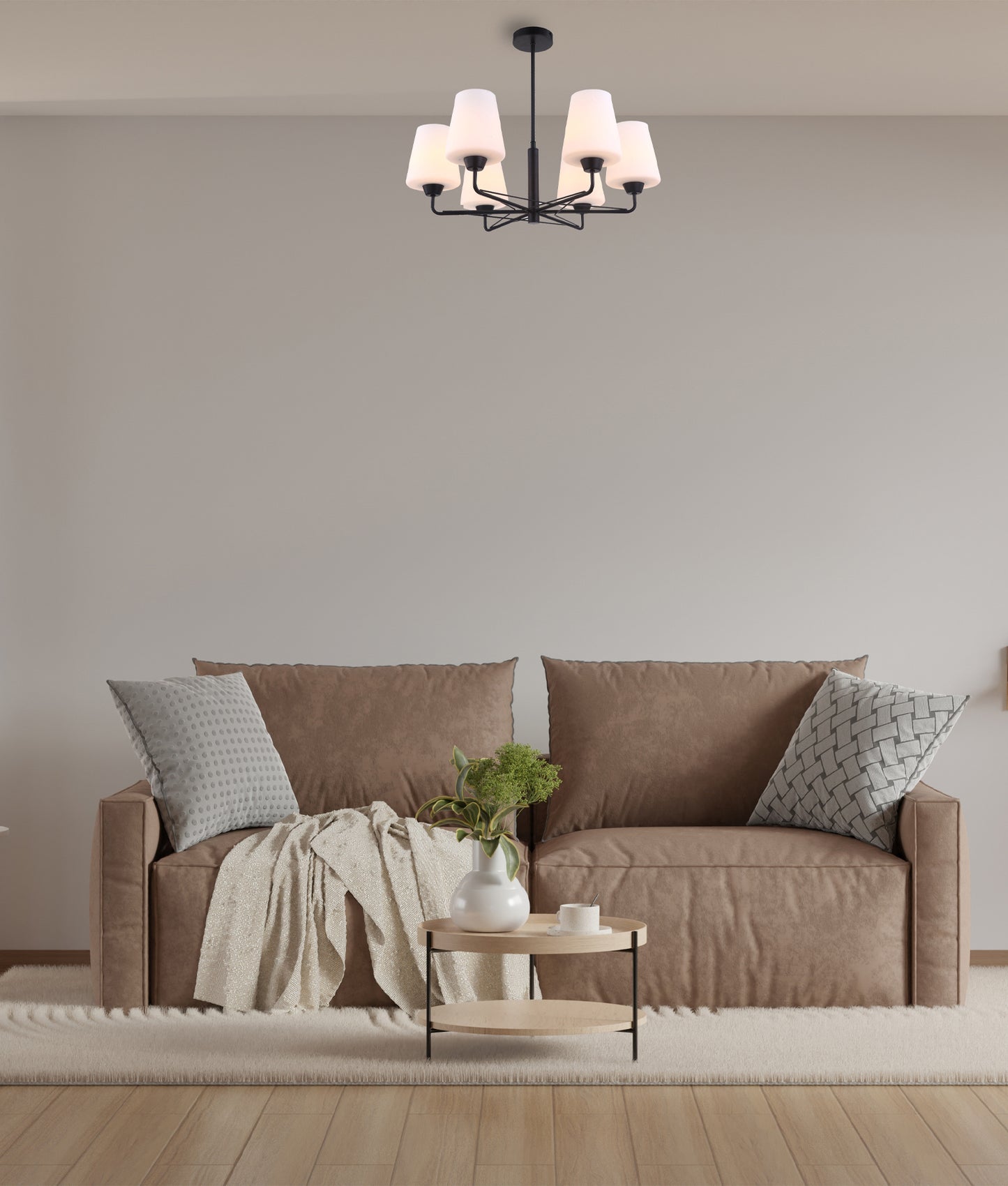 ABBEY: Interior Traditional 6 Lamps Opal Glass Pendant Lights
