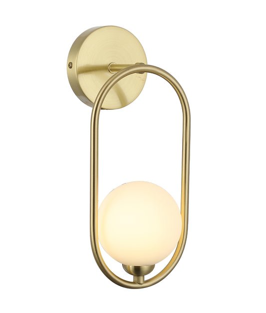 ARO: Interior Round Opal Glass with Satin Gold Frame Wall Light
