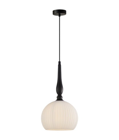 CALIZ: Interior Frosted Wine Glass Ribbed with Brass / Black Pendant Lights