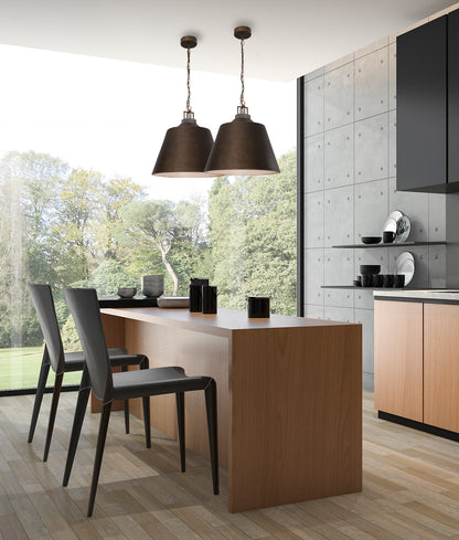 CLOCHE: Interior Metal Shade with Travertine Highlight Bell Shape Pendant Lights