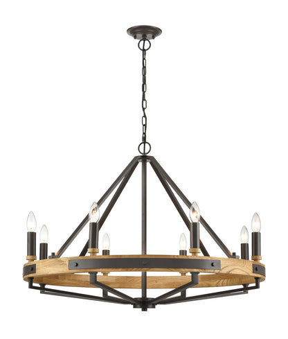 FUNALE: Interior Candelabra Natural Wood / Oak Wood 8-Light Pendant Lights