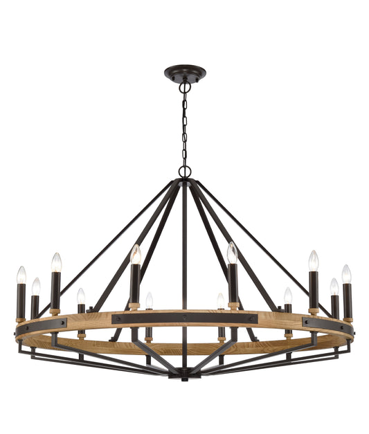 FUNALE: Interior Candelabra Natural Wood / Oak Wood 12-Light Pendant Lights