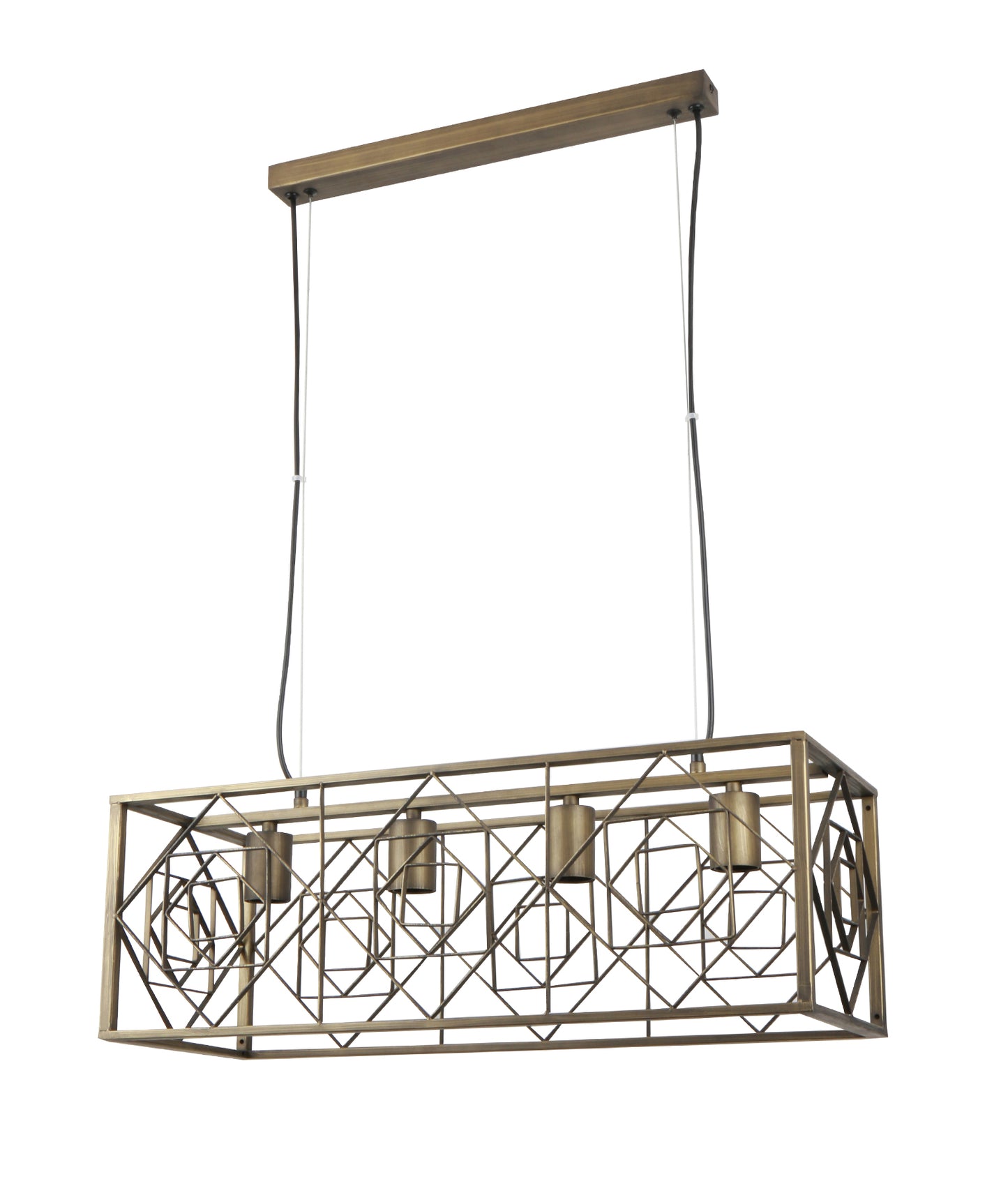 GAGGIA: Interior Rectangular Imitation Antique Brass Cage Pendant Lights
