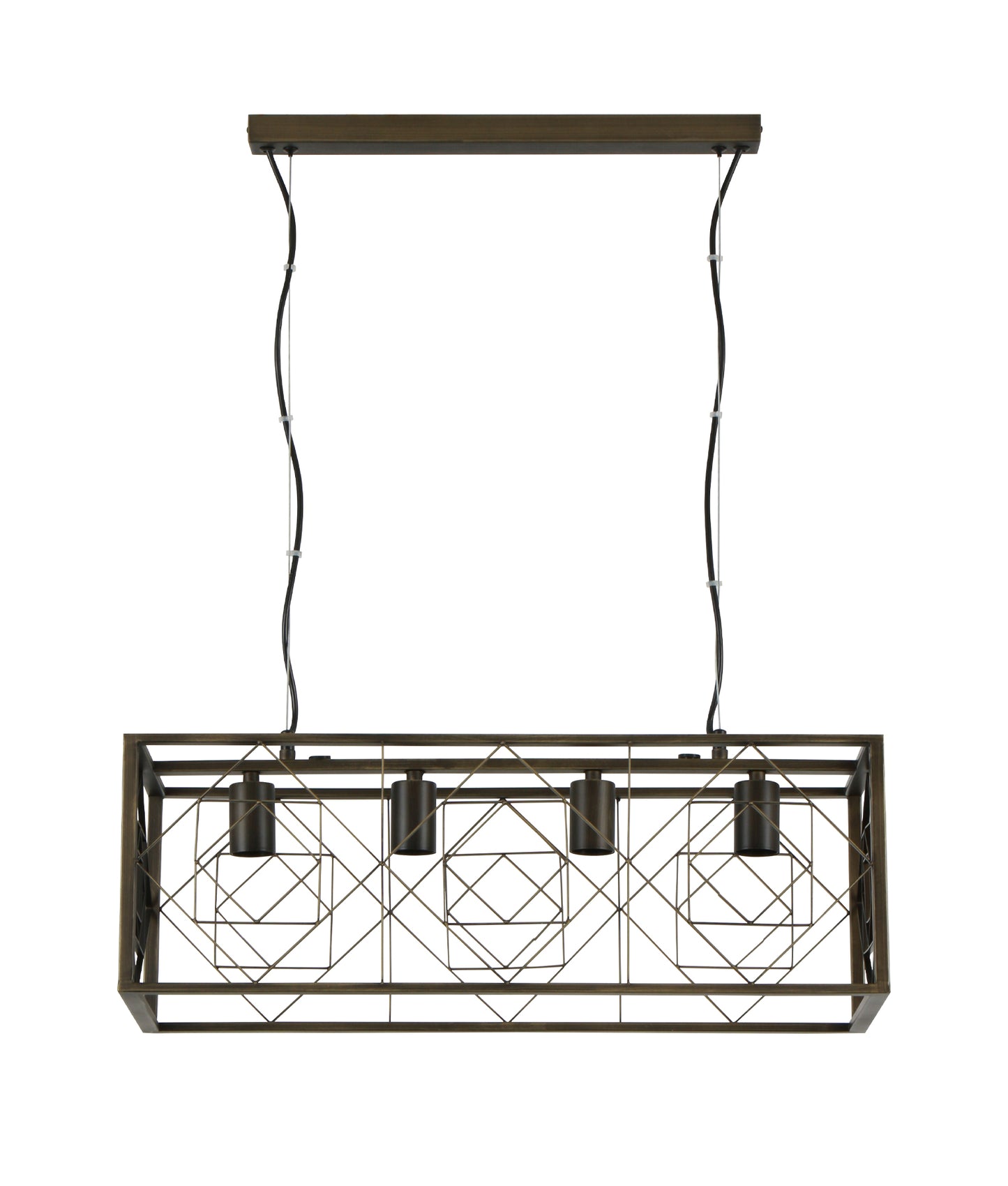 GAGGIA: Interior Rectangular Imitation Antique Brass Cage Pendant Lights