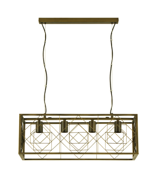 GAGGIA: Interior Rectangular Imitation Antique Brass Cage Pendant Light