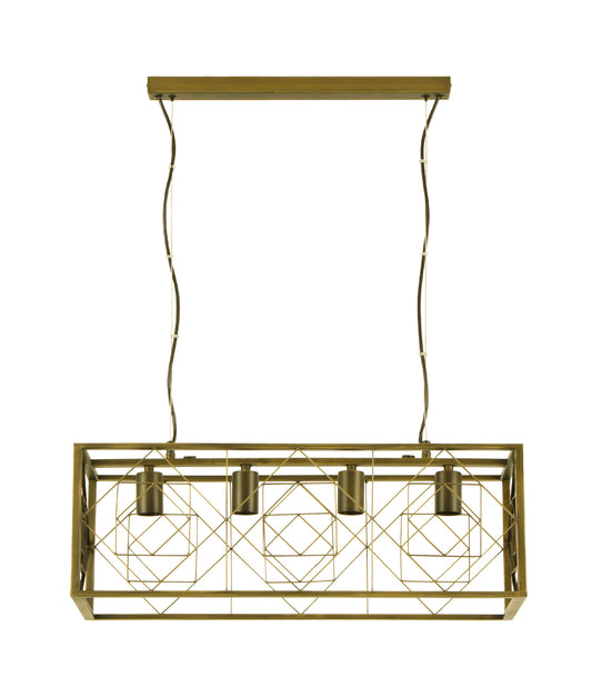 GAGGIA: Interior Rectangular Imitation Antique Brass Cage Pendant Light
