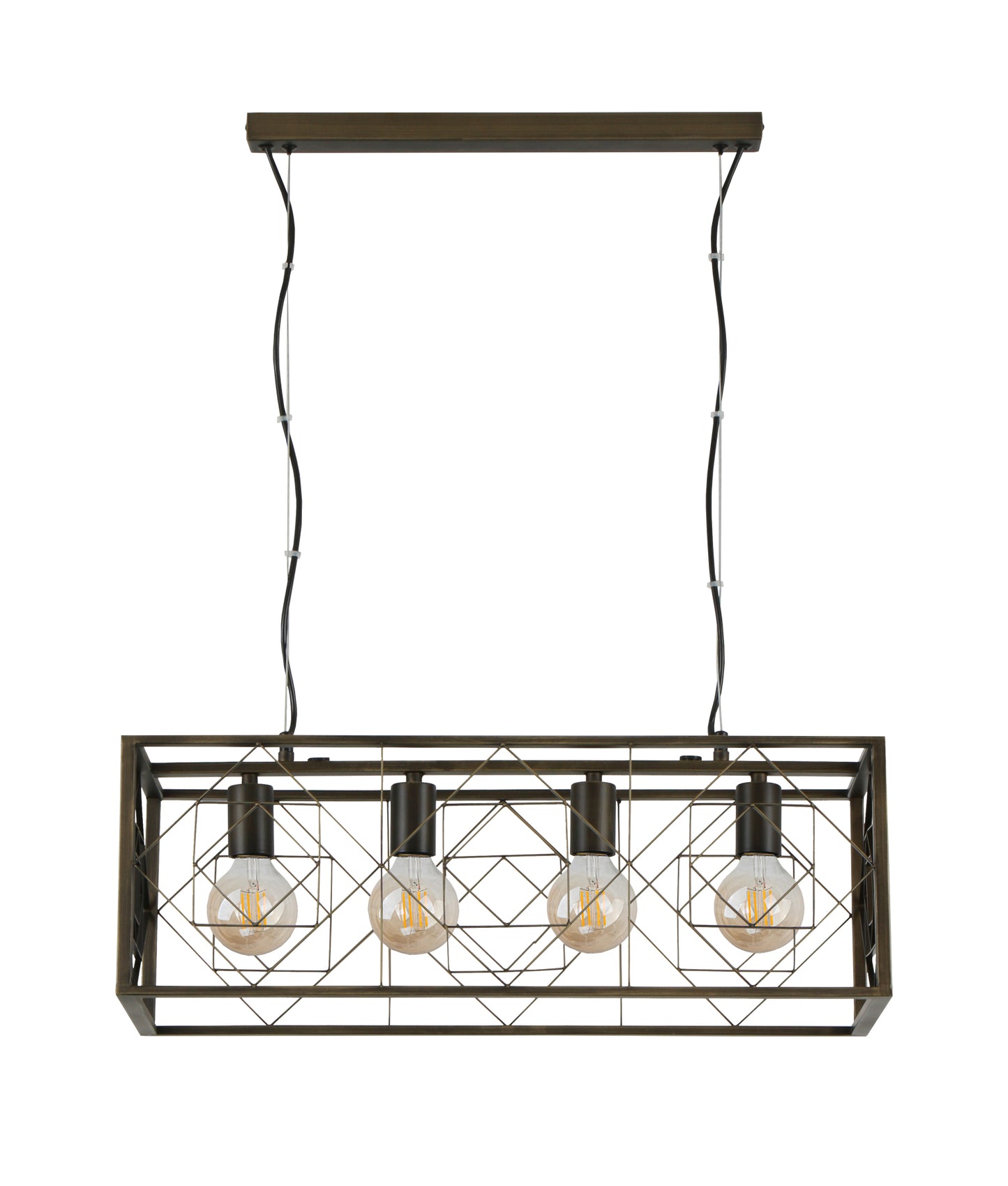 GAGGIA: Interior Rectangular Imitation Antique Brass Cage Pendant Lights