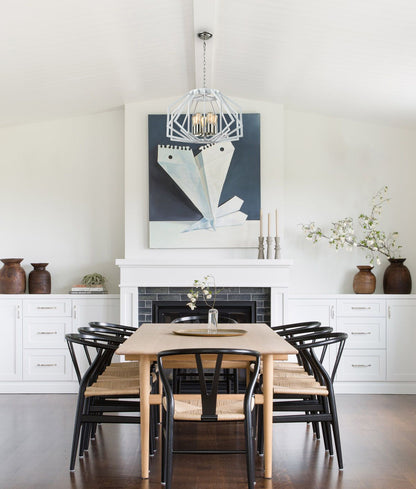 GAMBA: Industrial White Rustic Wide Angular Cage Pendant Light