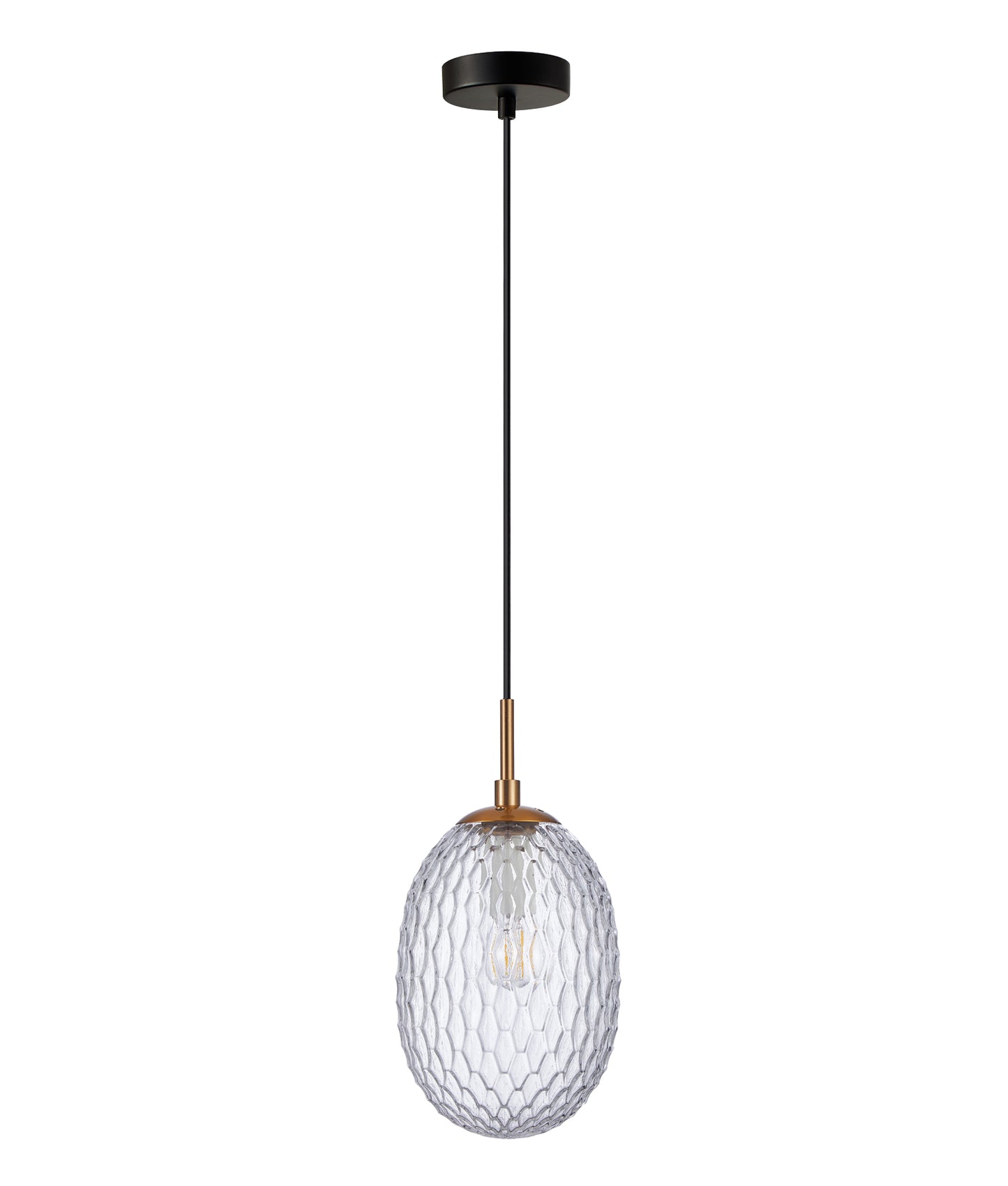 KATHAL: Interior Ellipse Glass Segmented with Brass Highlight Enclosed Pendant Lights