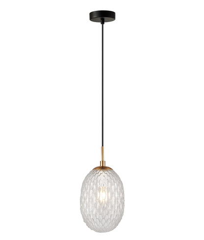 KATHAL: Interior Ellipse Glass Segmented with Brass Highlight Enclosed Pendant Lights