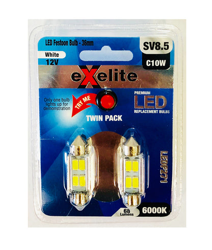 Exelite LED Festoon Auto Globes (2pcs Pack)