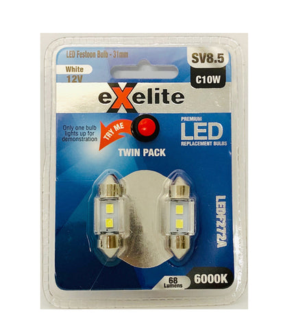Exelite LED Festoon Auto Globes (2pcs Pack)