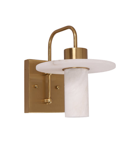 LUCERNA: Interior Cylinder Round Hat Marble Shade Brass Highlight Wall Light