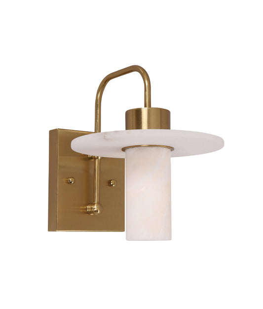 LUCERNA: Interior Cylinder Round Hat Marble Shade Brass Highlight Wall Light