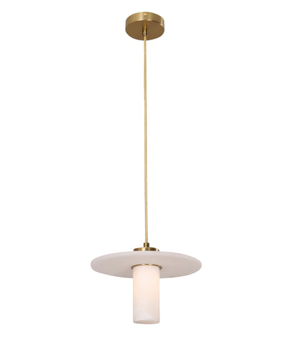 LUCERNA: Interior Cylinder Round Hat Marble Shade Brass Highlight Pendant Light