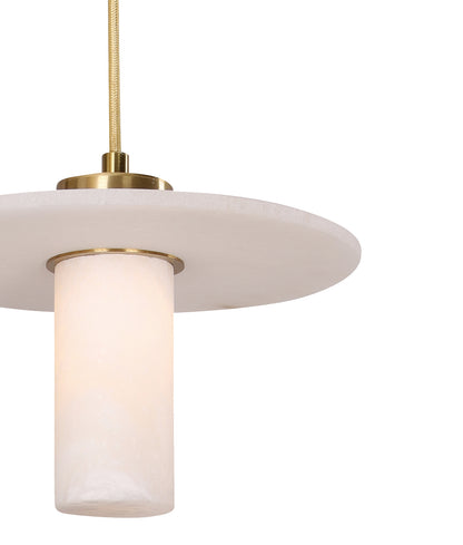 LUCERNA: Interior Cylinder Round Hat Marble Shade Brass Highlight Pendant Light