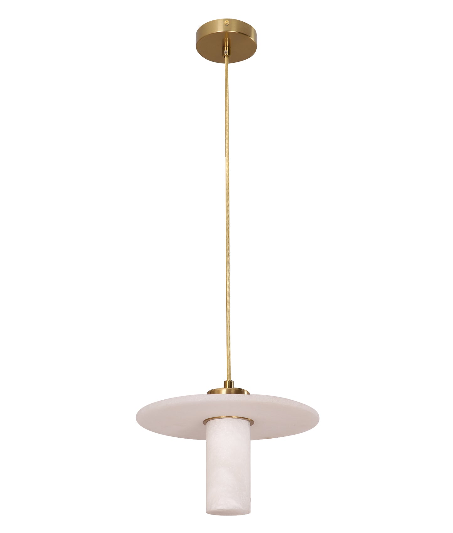 LUCERNA: Interior Cylinder Round Hat Marble Shade Brass Highlight Pendant Light