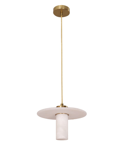 LUCERNA: Interior Cylinder Round Hat Marble Shade Brass Highlight Pendant Light