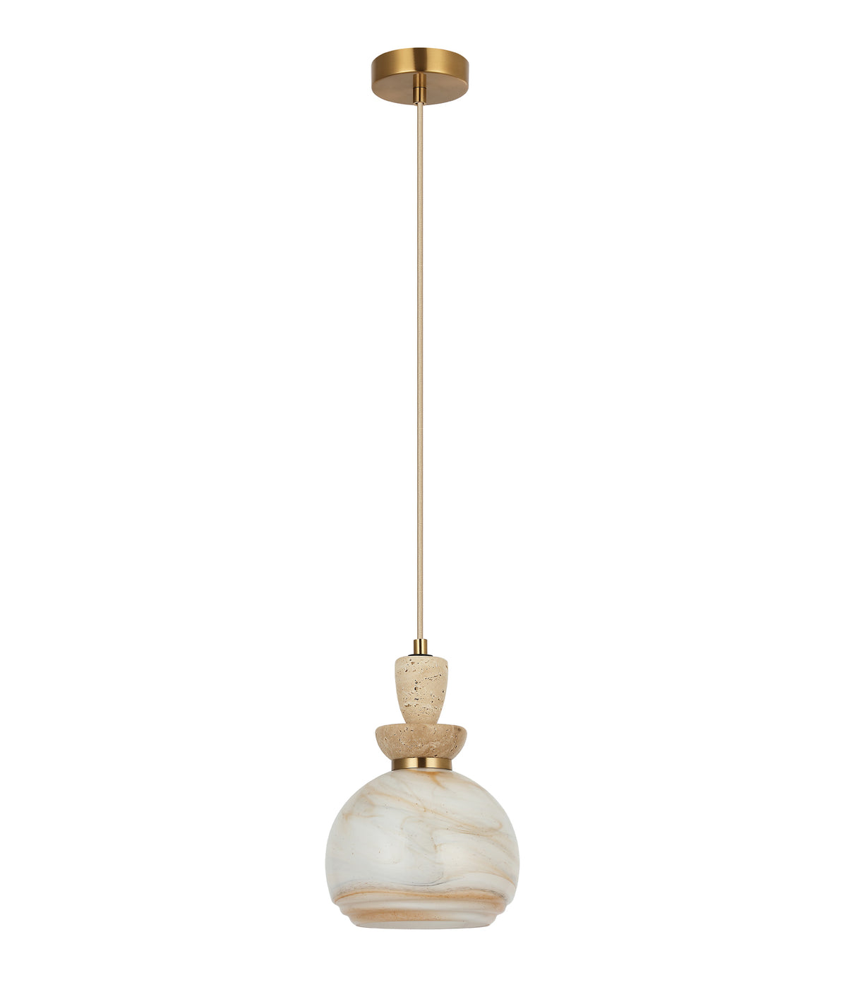 MARMARA: Interior Marbled Glass Wine Glass Shape with Travertine / Marble Highlight Pendant Lights