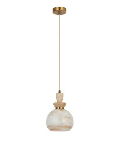 MARMARA: Interior Marbled Glass Wine Glass Shape with Travertine / Marble Highlight Pendant Lights