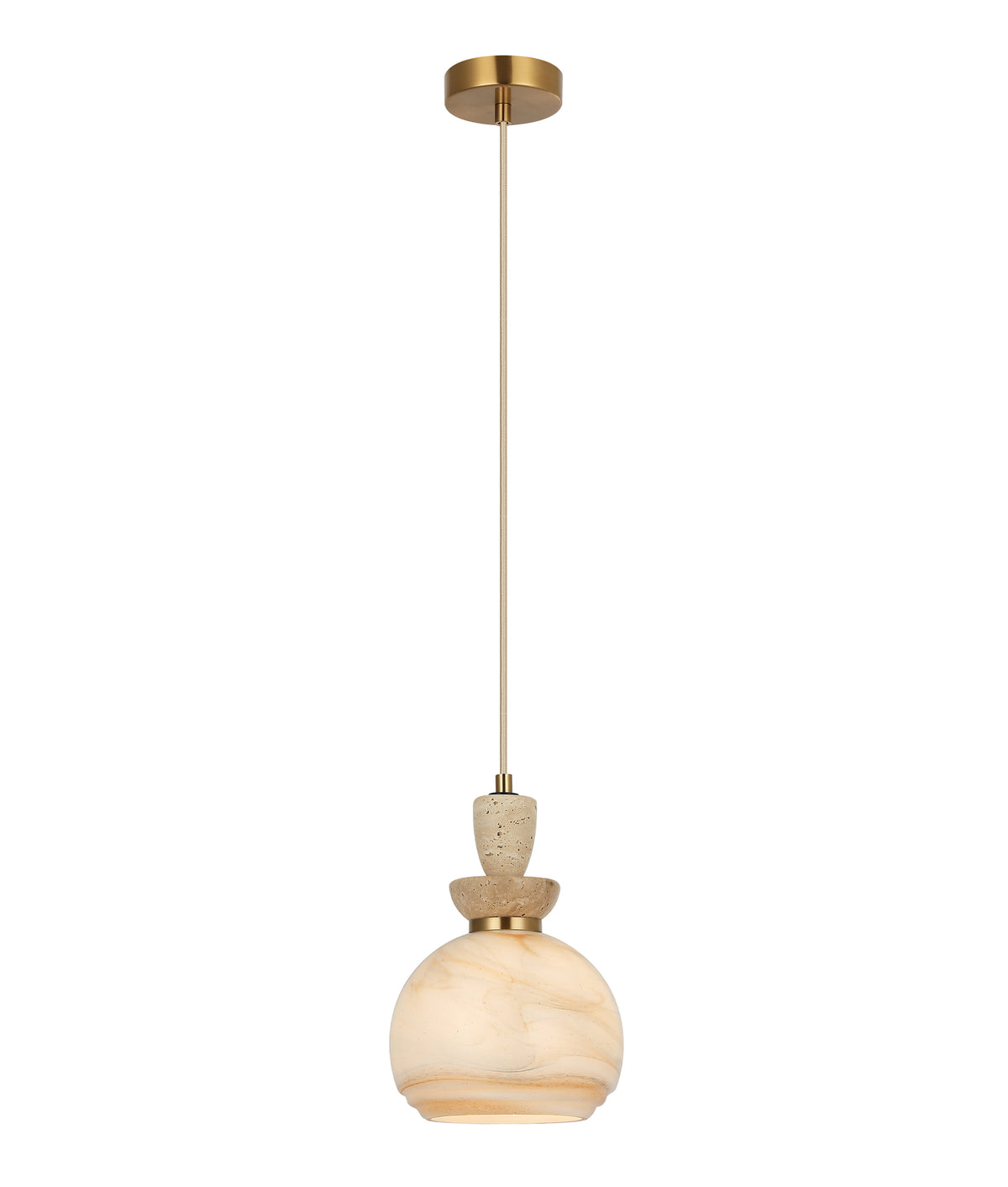 MARMARA: Interior Marbled Glass Wine Glass Shape with Travertine / Marble Highlight Pendant Lights