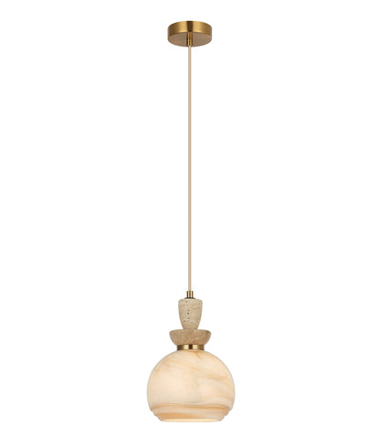 MARMARA: Interior Marbled Glass Wine Glass Shape with Travertine / Marble Highlight Pendant Lights