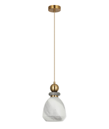 MARMARA: Interior Marbled Glass Bell Shade with Travertine / Marble Highlight Pendant Lights