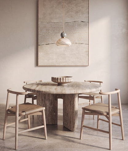 MARMARA: Interior Marbled Glass Dome Shade with Travertine / Marble Highlight Pendant Lights