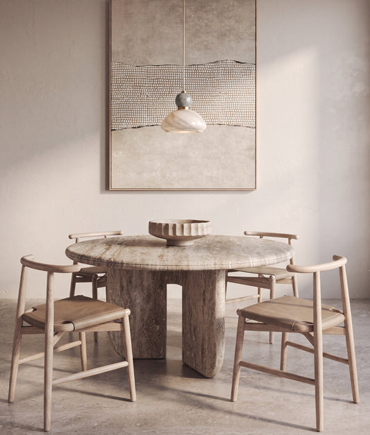 MARMARA: Interior Marbled Glass Dome Shade with Travertine / Marble Highlight Pendant Lights