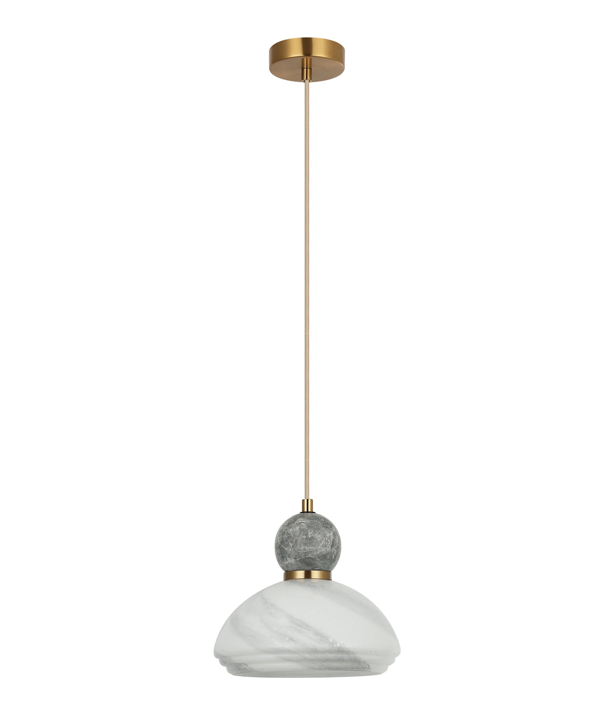 MARMARA: Interior Marbled Glass Dome Shade with Travertine / Marble Highlight Pendant Lights
